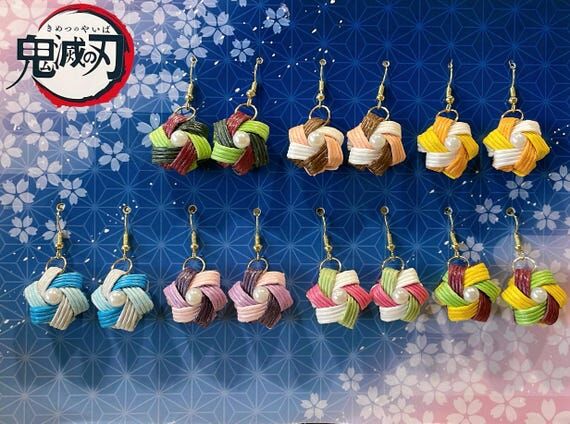 Demon Slayer Inspired Paper Earrings with Pea...
