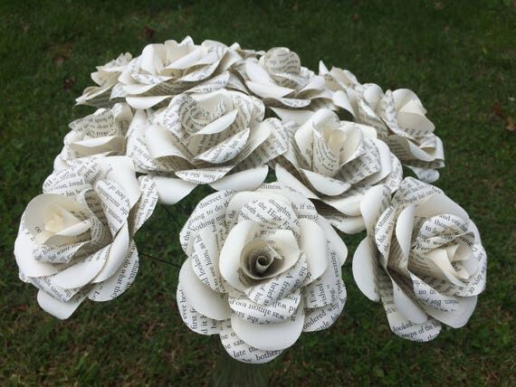 12 book paper flowers , loose stemmed roses, ...