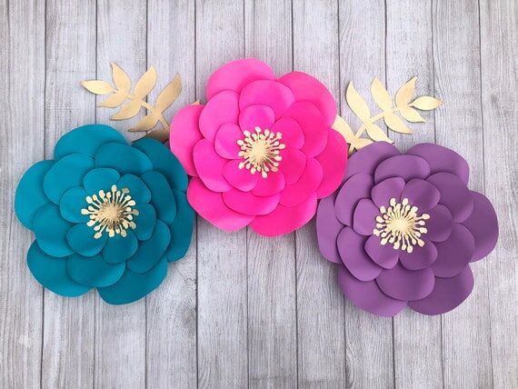 Large Paper Flower Set: Custom Color Wall Dec...