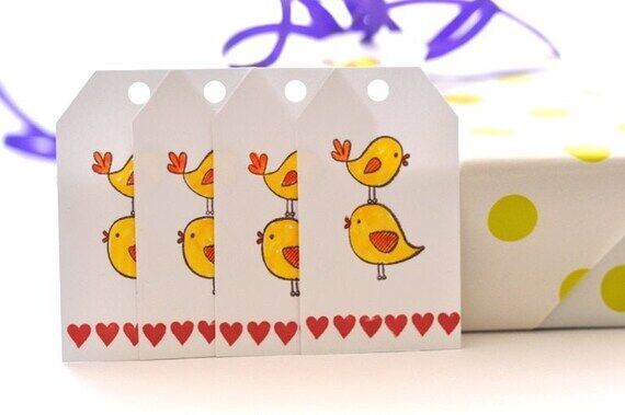 Hand Stamped Bird Gift Tags: Kids Birthday, B...
