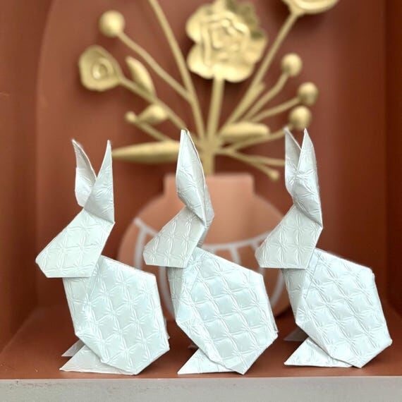 Origami Rabbit, White Bunny Decor...