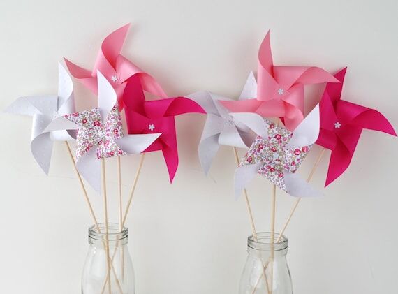 8 Liberty Eloise windmill picks, pink fuchsia...