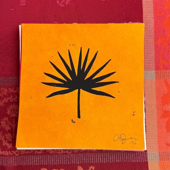 Saw Palmetto Handmade Linocut Print on 6x6”...