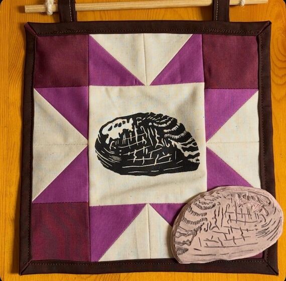 Linocut Freshwater Mussel Print on 8”x8” ...