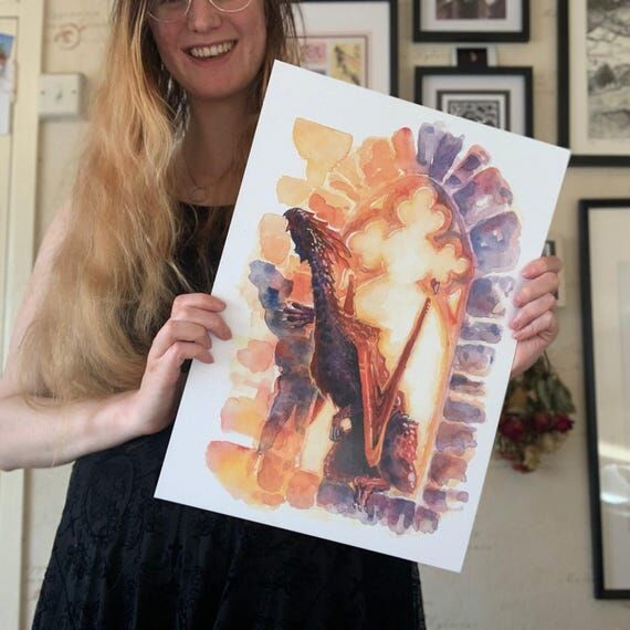 A3 Print, Dragon Church Ruin - Fantasty Folkl...