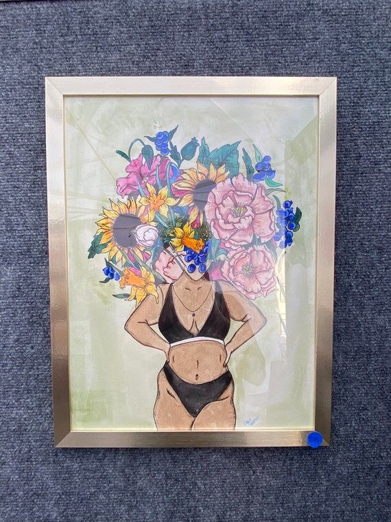 Body positive Lady with flower bouquet over ...