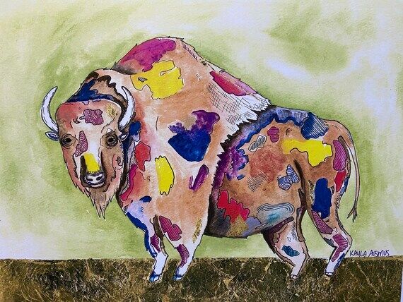 Colorful buffalo watercolor print...