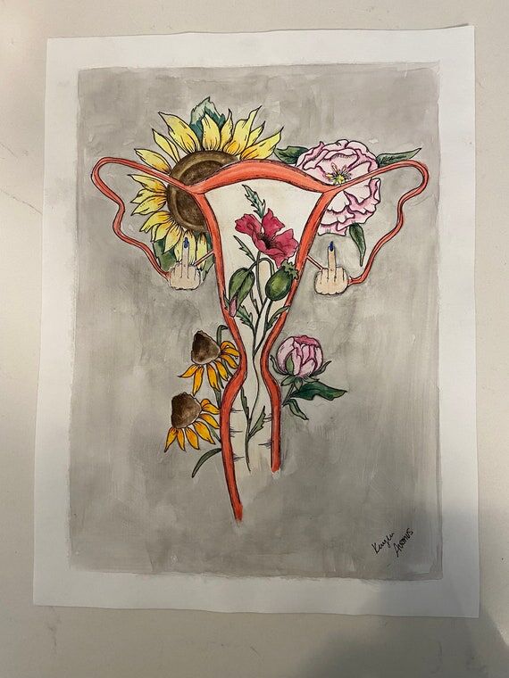 Middle finger Uterus surrounded by flowers...