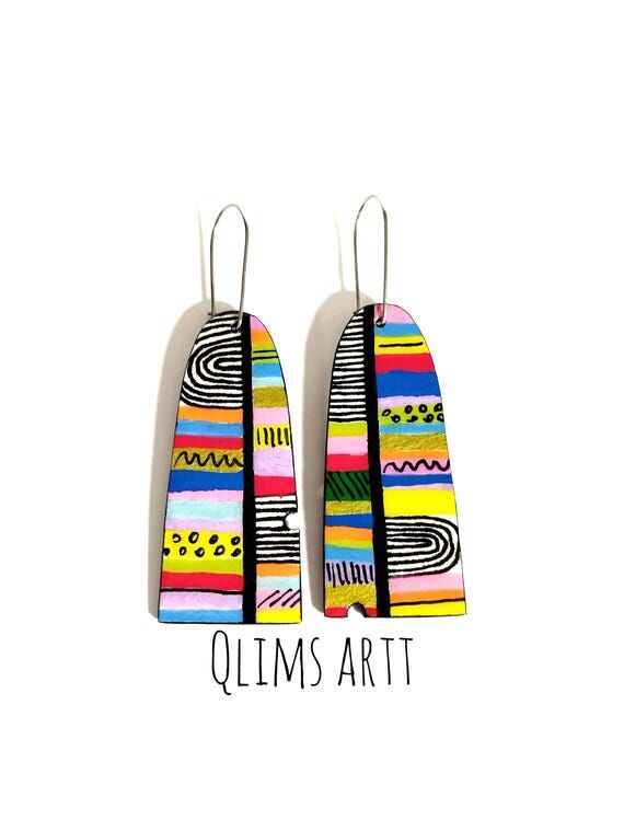 Hand-Painted Paper Dangle Earrings: Colorful ...