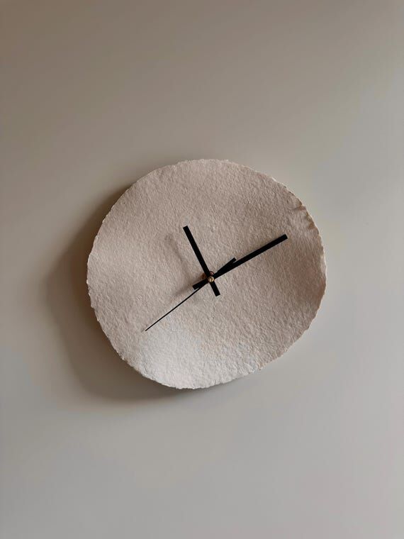 Beige Round Wall Clock with Deckle Edge, Recy...