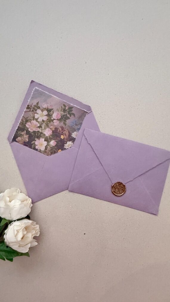 A7 5x7 Dusty Lilac Deckled Edge Handmade Wedd...