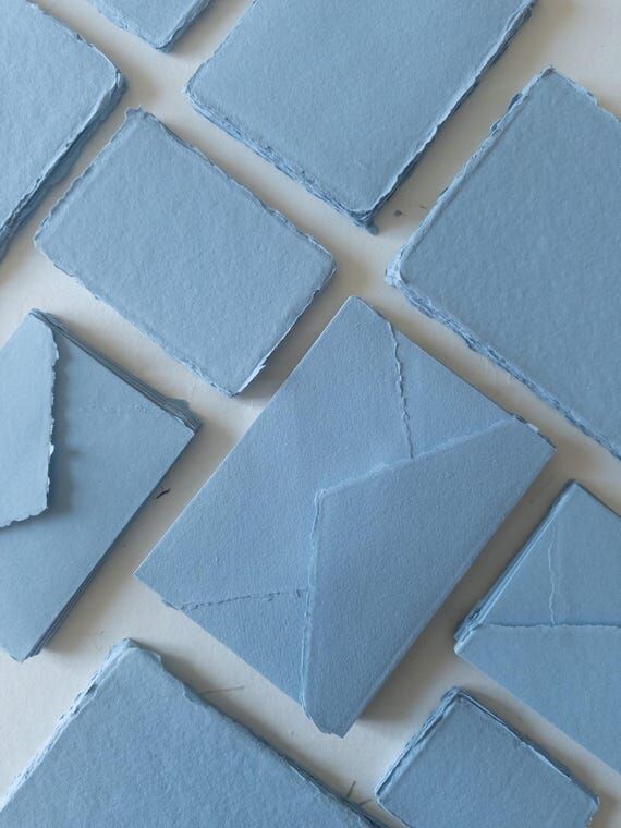 Dusty Blue Paper Pack of 10 Handmade Deckle E...