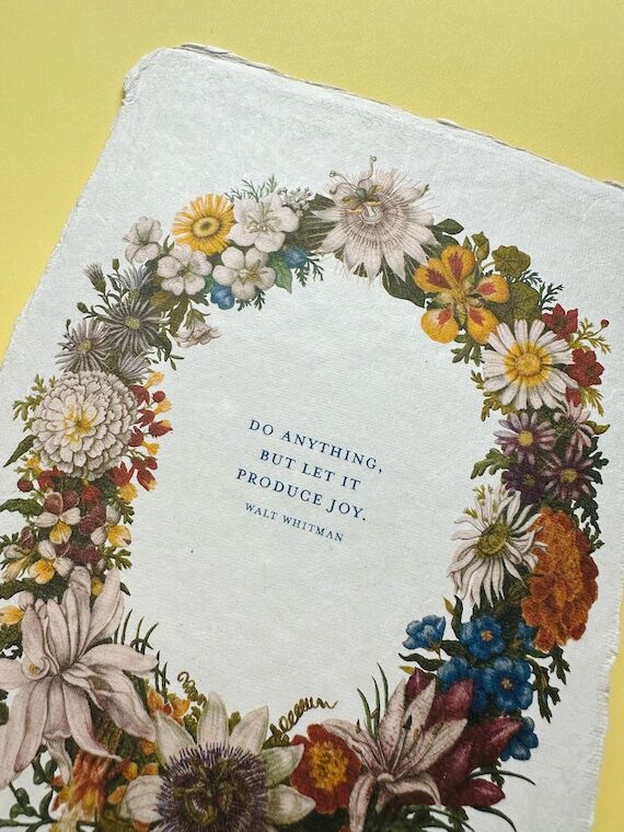 Handmade Paper Walt Whitman Quote Print, Flor...