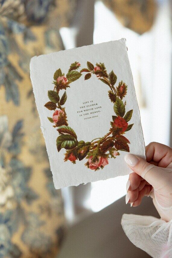 Floral Victor Hugo Quote Print, Handmade Pape...