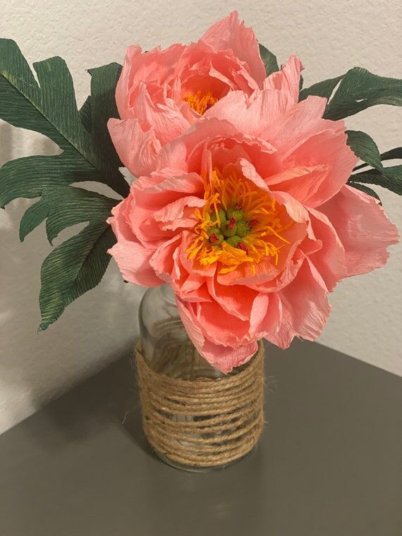 Handmade Pink Crepe Paper Peony Arrangement: ...
