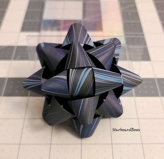 Gift bow - black and blue marbled paper handm...