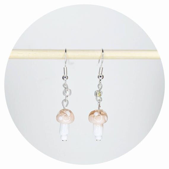 Peach Glass Mushroom Earrings: Sterling Silve...
