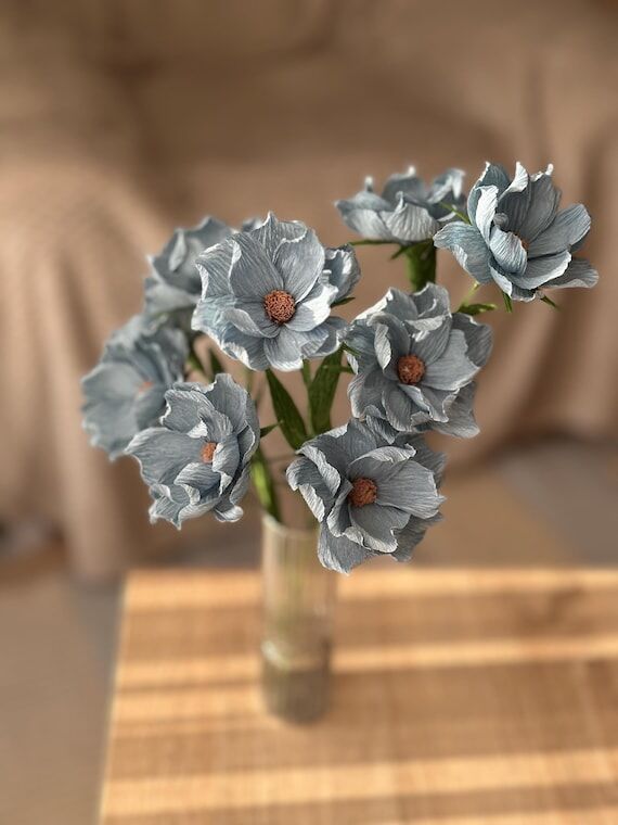 Dusty Blue Paper Flowers, Handmade Crepe Pape...