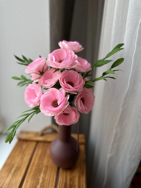 Artificial pink paper flowers for her, Romant...