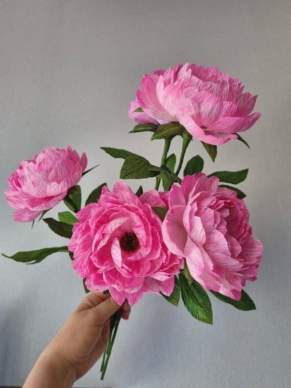 Handmade Pink Crepe Paper Peony Bouquet, Arti...