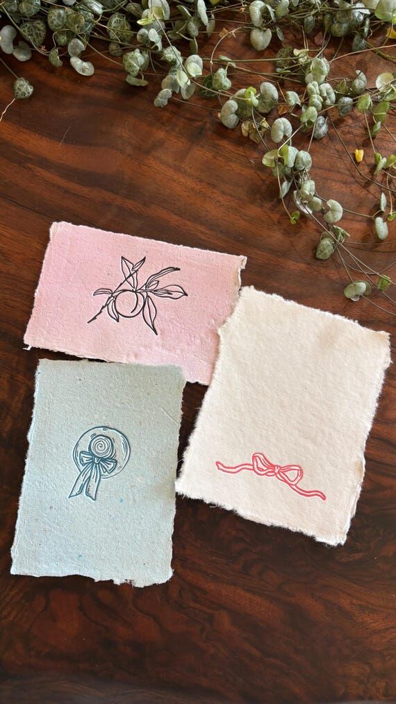 Set of 3 Handmade Paper Notecards with Letter...