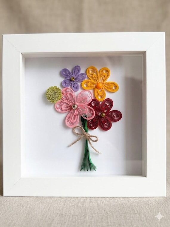 Floral Bouquet Shadow Box Quilling Art – 5x...