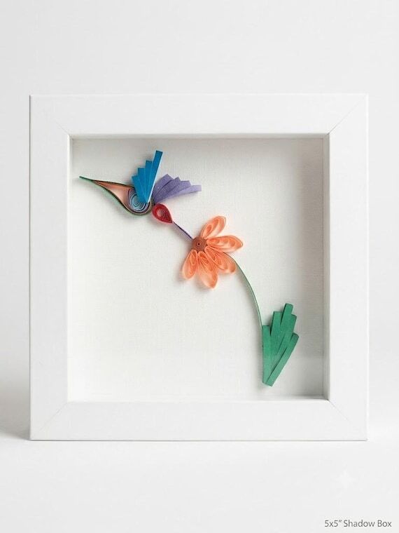 Paper Quilled Hummingbird Shadow Box Art (5x5...