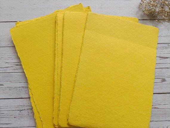 A5 Yellow Khadi cotton rag paper, 200 gsm 100...