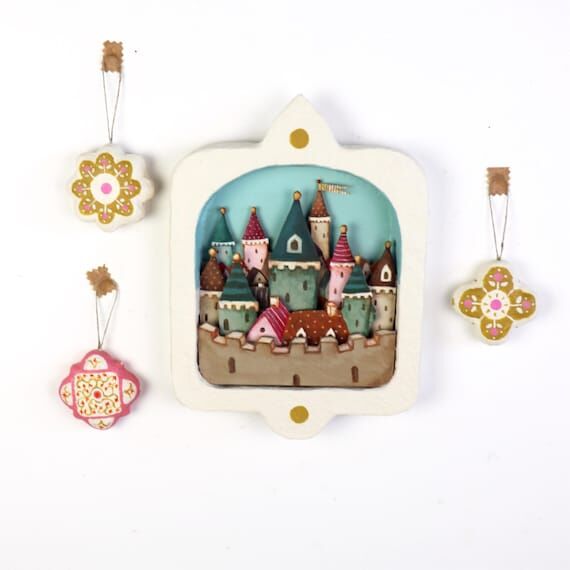 Handmade Wall Diorama Medieval Town Castle in...