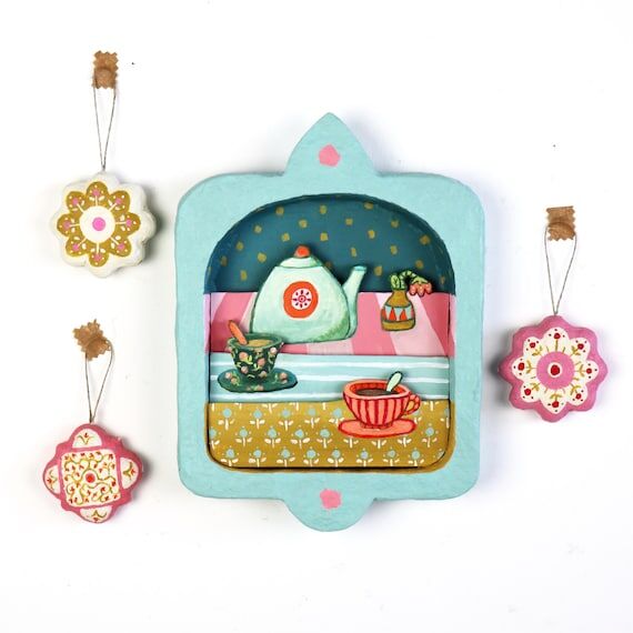 Handcrafted Tea Scene Diorama Cozy Cottage St...