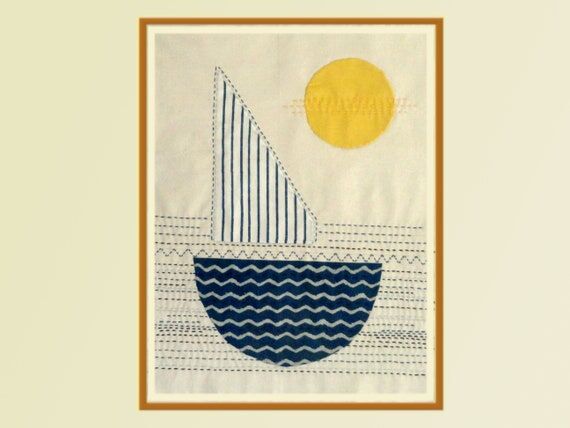 Modern Quilted Wall Art: Embroidered wall tap...