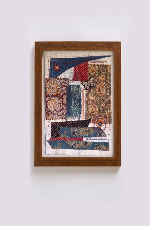 Fabric collage wall art with hamd embroidery ...