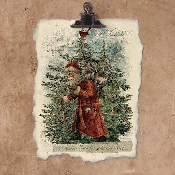 Artisan Peace Santa Handmade Paper Print....