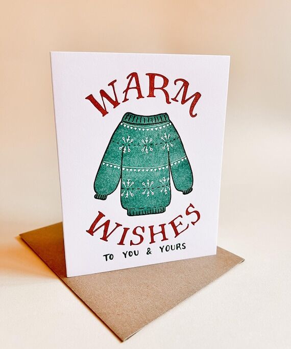 Letterpress Christmas Card, Cozy Sweater, War...