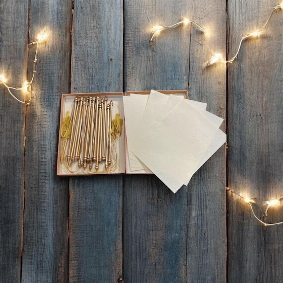 Handmade Ivory Silk Paper with Gold Scrolls a...