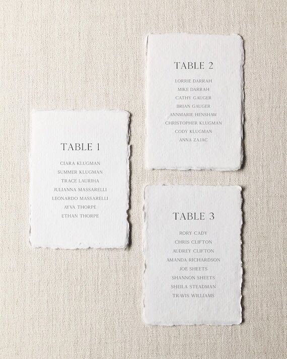 Handmade Paper Seating Chart Cards...