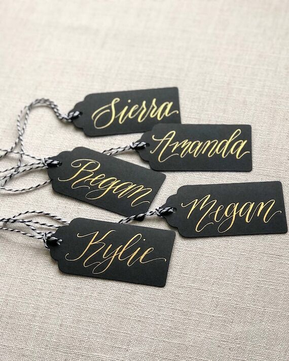Black and Gold Wedding Party Gift Tag Set...