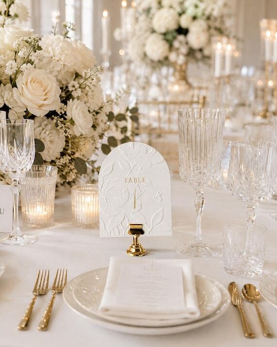 Wedding Table Number with Floral 3D Blind Emb...