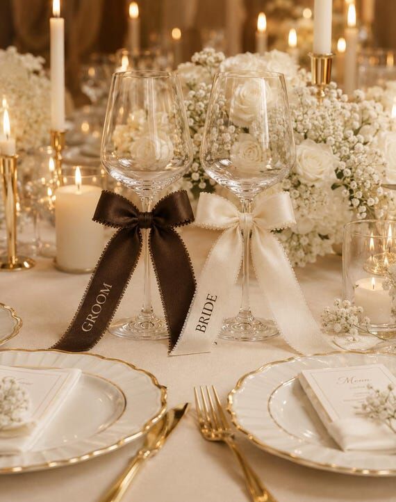 Luxury Personalized Wedding Ribbon for Wine o...