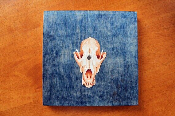 Dog Skull Painting - Watercolor Mixed Media F...