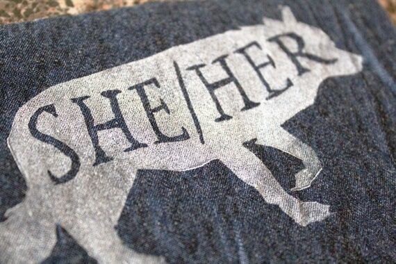 Hand Printed Wolf Pronoun Patch - Recycled Co...