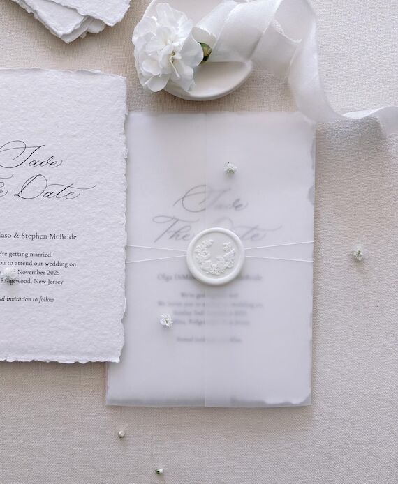 Handmade Paper Save The Date Cards, Vellum Wr...