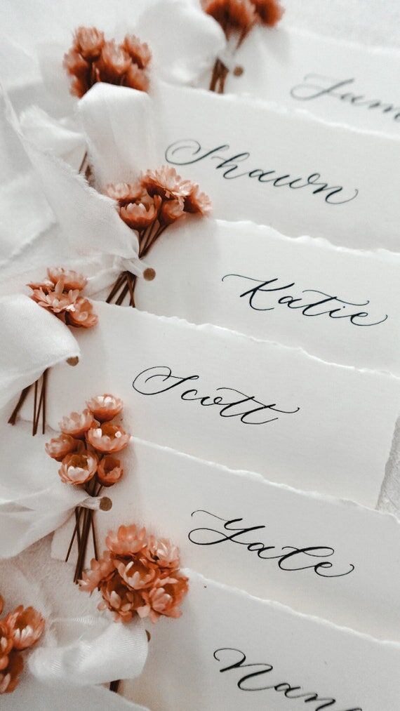 Pale Peach Floral Wedding Place Card, Peach F...