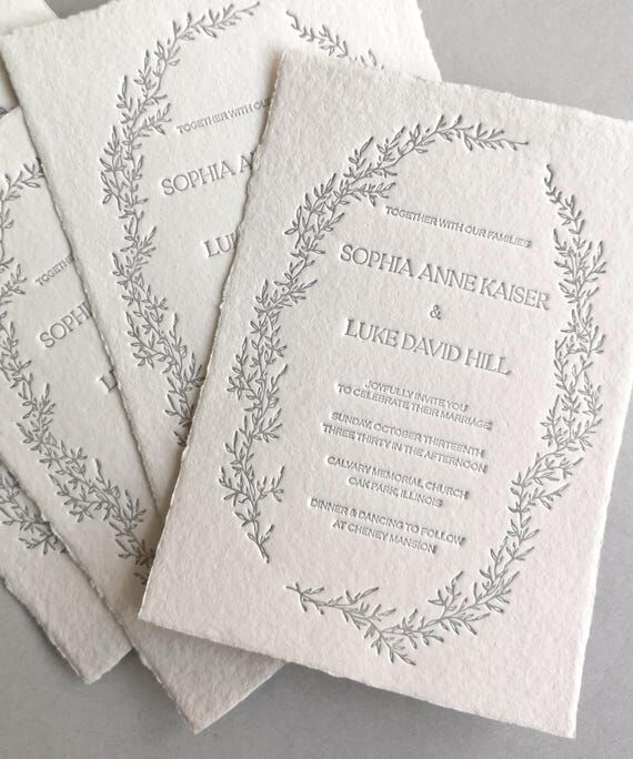 Letterpress Wedding Invitation with border de...