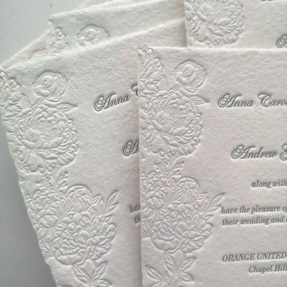 Debossed Deckled Edge Letterpress Wedding Inv...