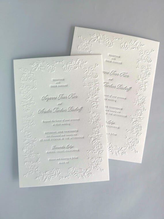 Debossed Letterpress Wedding Invitation Cotto...