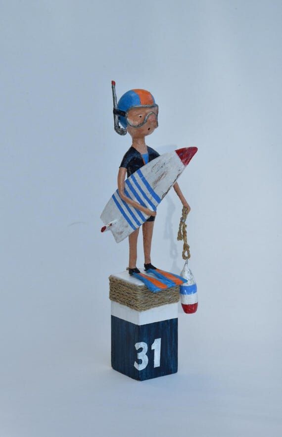 Handmade Paper Mache Surfer Figurine | Beach ...