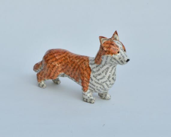 Handmade Corgi Dog Figurine – Paper Mache D...