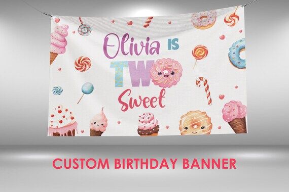 Two Sweet Birthday Banner, Donut and Ice Crea...