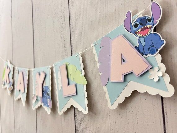Personalized Stitch Birthday Banner: Pastel P...